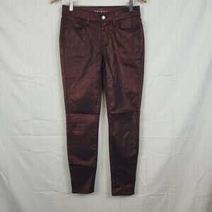 White House Black Market Womens Burgundy Black‎ Shimmery Mid Rise Skinny Jeans 2